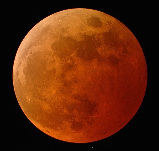 <p><strong>SF Fig. 6.6. </strong>Picture of a total lunar eclipse as the moon enters the earth’s umbra dark shadow.</p>