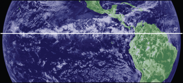 <p><strong>Fig. 3.11.</strong> Clouds forming over the equator at the intertropical convergence zone.</p><br />

