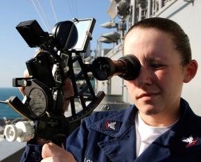 <p><strong>Fig. 8.26.</strong> (<strong>A</strong>) A sailor uses a sextant aboard the US Navy aircraft carrier <em>USS Harry S. Truman</em></p>