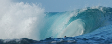 Photograph of a wave with a surfer in the water