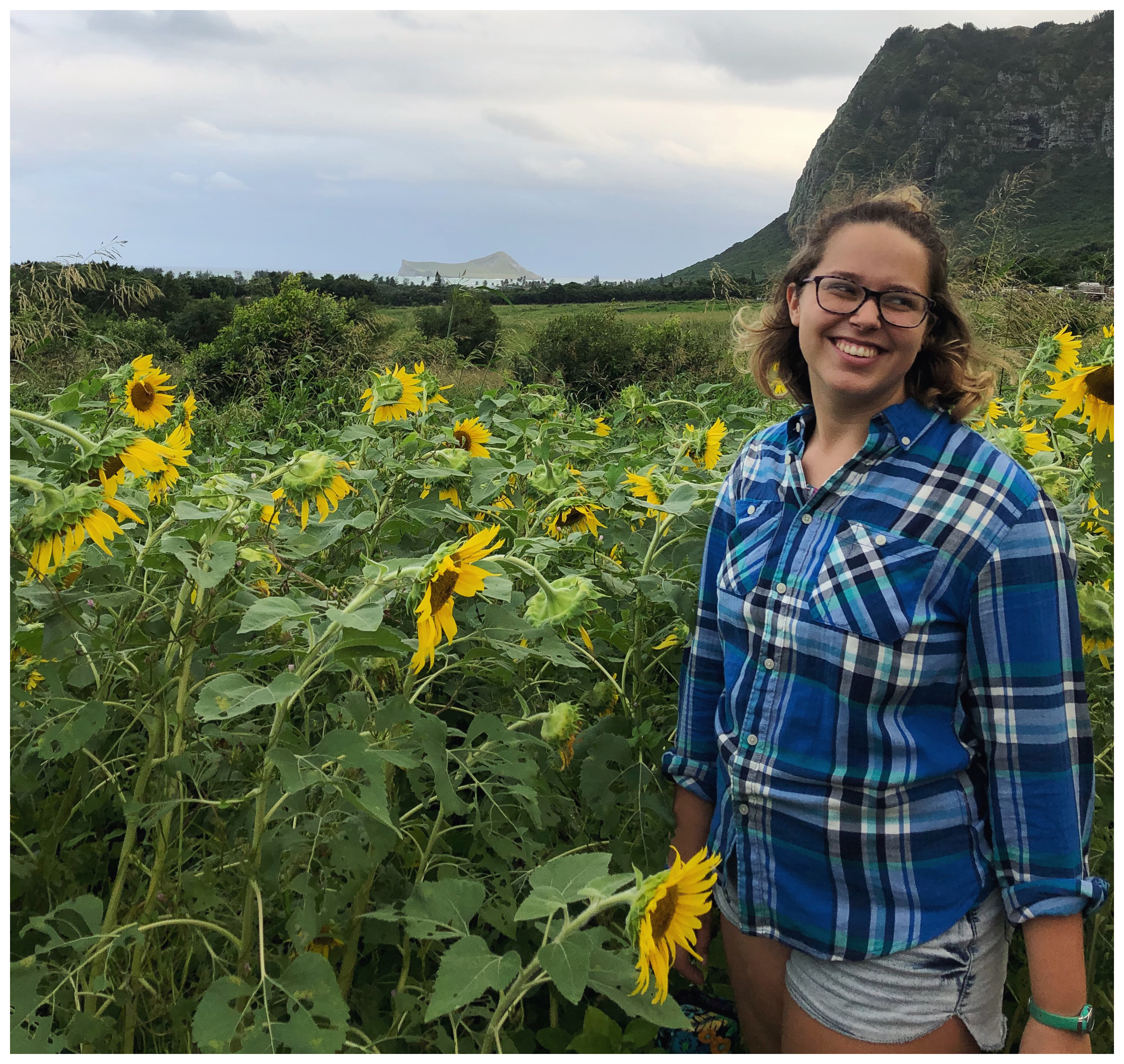 Emily Holmberg in sunflower field