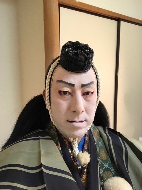 Ichikawa Monnosuke VIII in kabuki costume and makeup