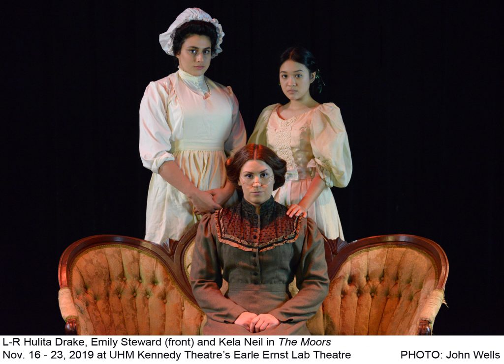 Three actresses pose for a family portrait in the Moors - at UHM Kennedy Theatre's Earle Ernst Lab Theatre