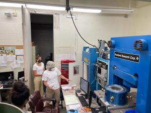 Students visit Bin Chen’s high pressure mineral physics laboratory, learn from Robert Rapp.