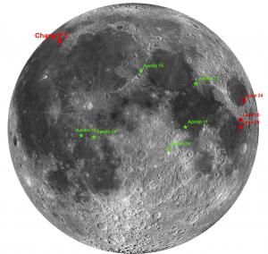 Location of lunar sample return sites: Apollo missions are US. Luna missions are Soviet Union. 