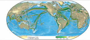 Submarine telecommunications cables span the globe. 