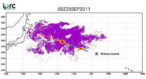 Map of Pallada’s route through model projection of debris as of September 25. 