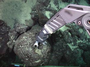A robotic arm on the JASON2 sub collects a lava sample from Mauna Loa, 10,000 feet below sea level. 