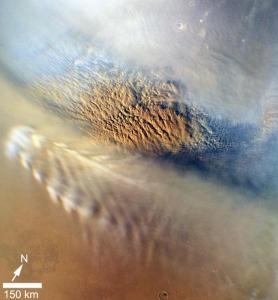 Image of a dust storm on Mars from NASA's Mars Reconnaissance Orbiter. Courtesy Jet Propulsion Lab.