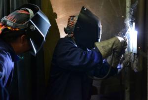 A WeldEd participant works on his project at the Hawai'i CC welding shop in Hilo.