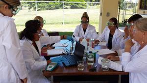 Kaua'i CC students test water samples in new lab.