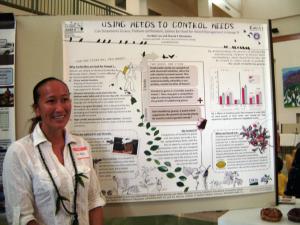 Kaua'i CC student Jin-Wah Lau describes her natural alternative to herbicide project.
