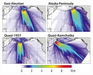 Researchers simulated earthquakes originating along the Aleutian subduction zone. Credit: R.Butler