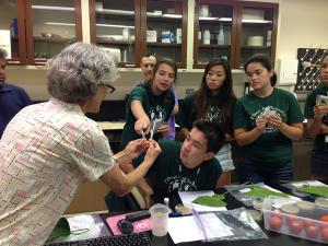 AgDiscovery students learn with Dr. Anne Alvarez in a lab.