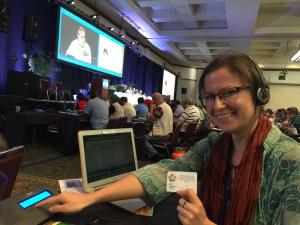 UH law student Christina Lizzi voting on a motion during the World Conservation Congress.