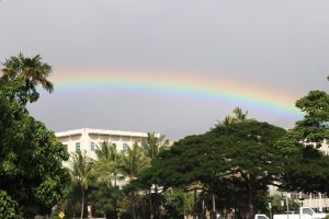 Rainbow arching over UH Manoa campus