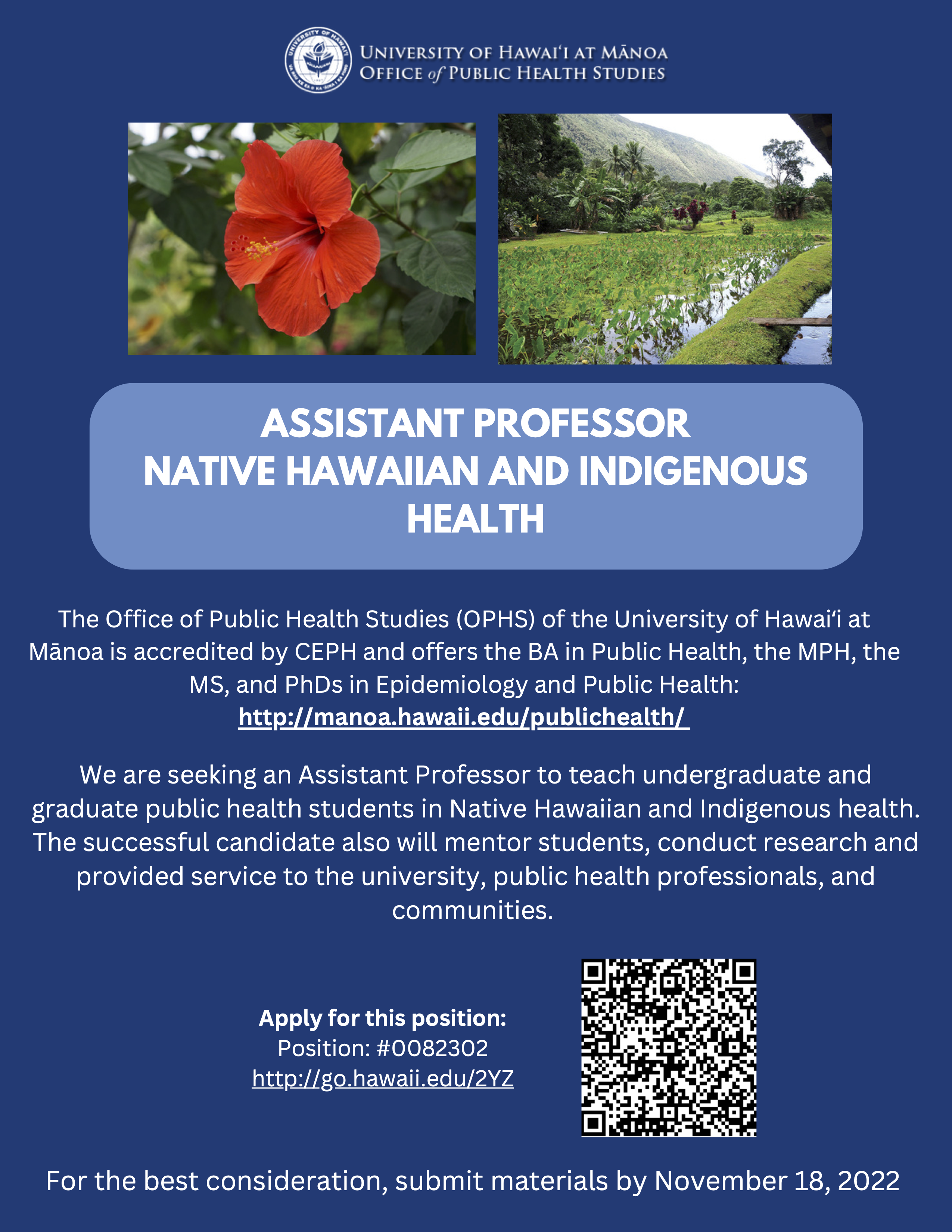 Assistant Professor Native Hawaiian and Indigenous Health flyer