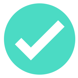 a white check mark with a green circle background