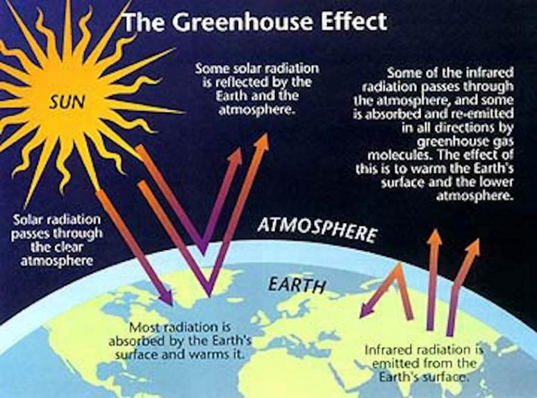 <p>Fig. 3. This diagram shows how the greenhouse effect of the atmosphere influencing our weather and climate.</p><p>&nbsp;</p>