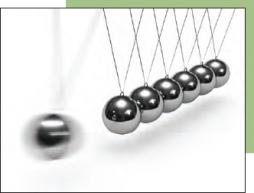 <p>Fig. 1. This model, called Newton's Cradle, shows a ball on one side moving as a result of a force exerted from the motion of a ball on the other side.&nbsp;</p>