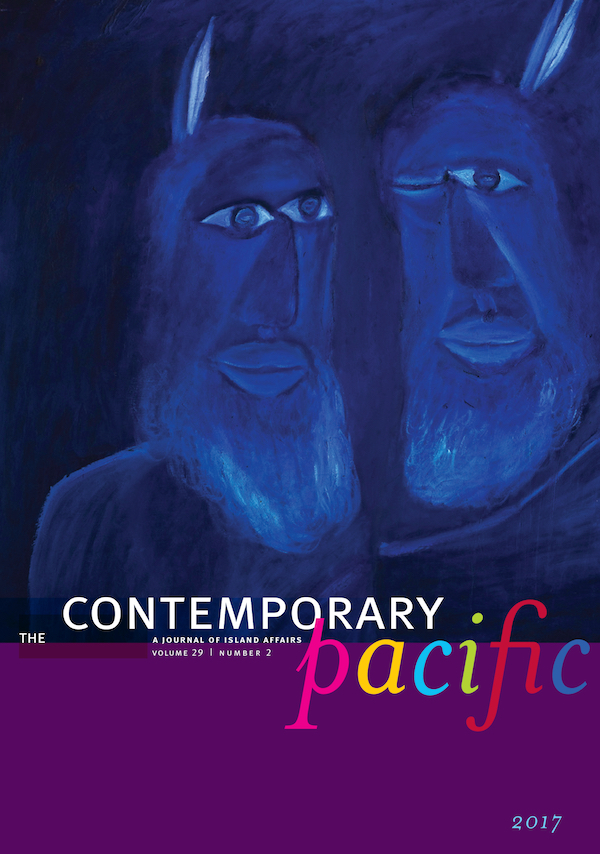 Image shows the cover of TCP 29-2. It is an oil painting in dark blue tones of the heads and faces of two Maori men with somewhat exaggerated features. One of the men is visibly blind in one eye