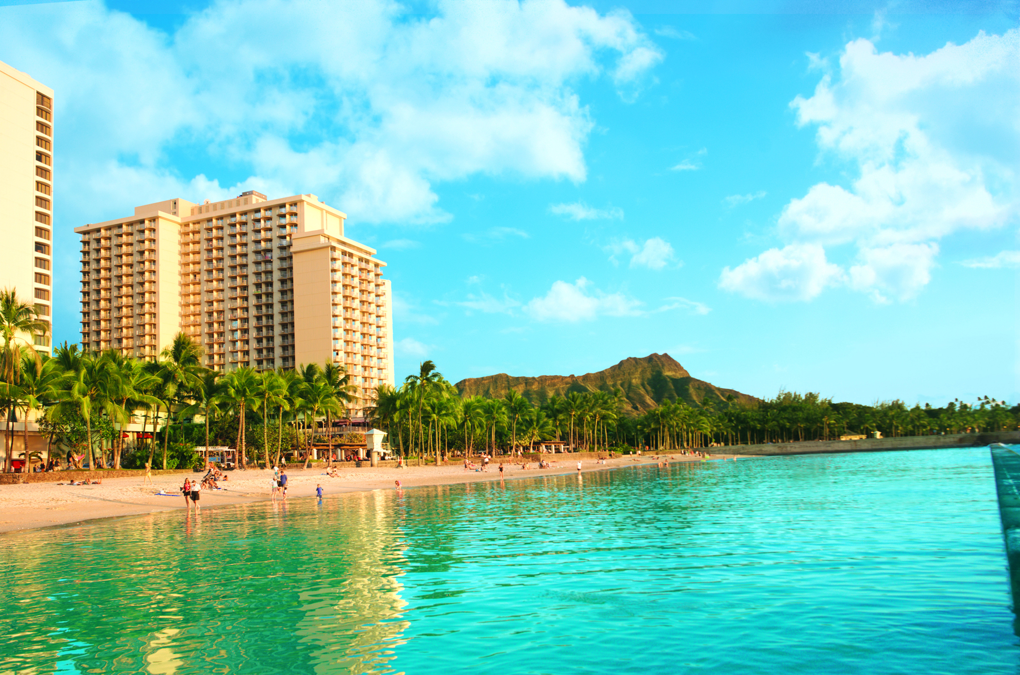 View of the Aston Waikiki Beach Hotel and Waikiki Beach