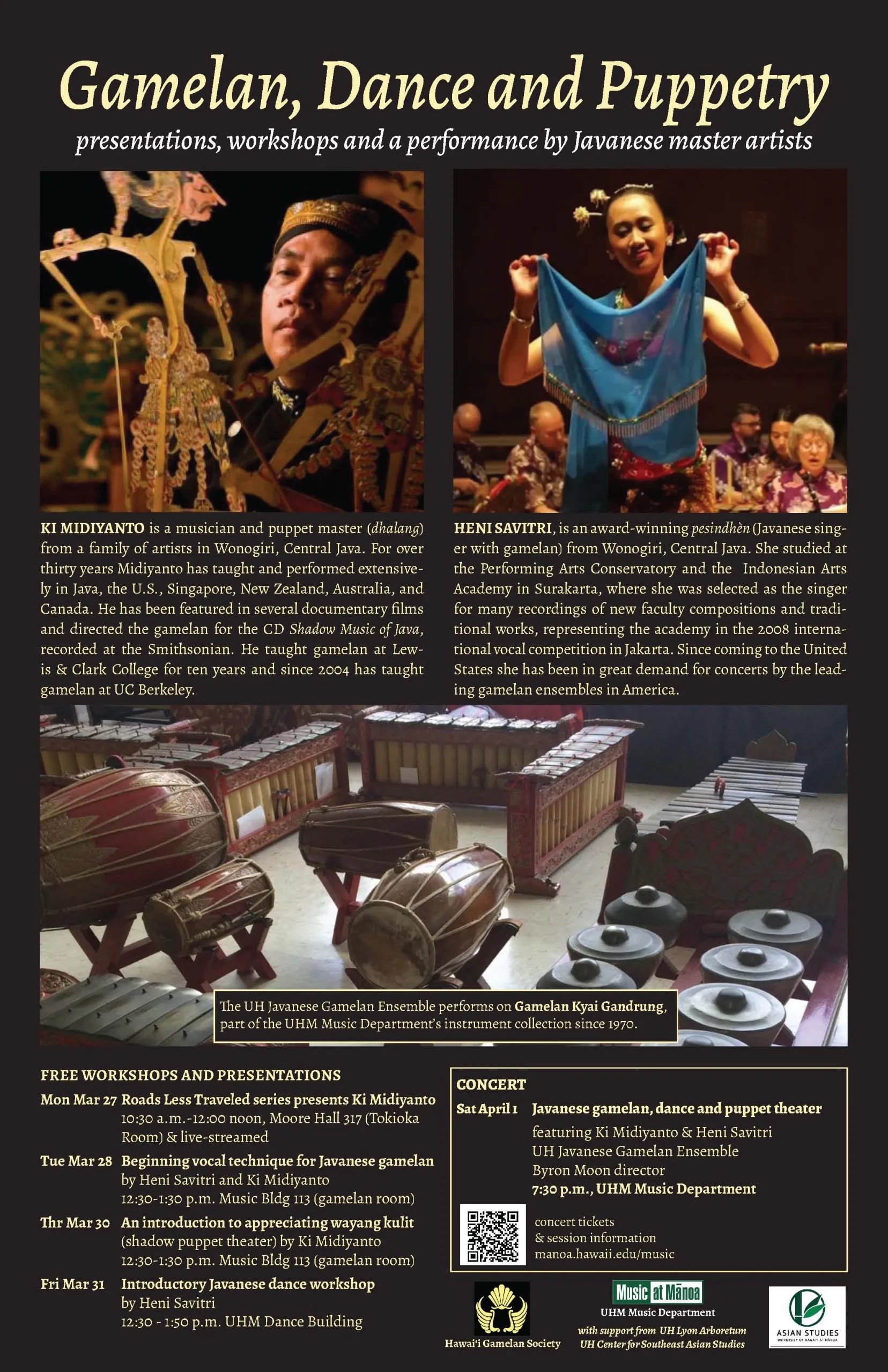 Flyer for Gamelan, Dance and Puppetry Event.