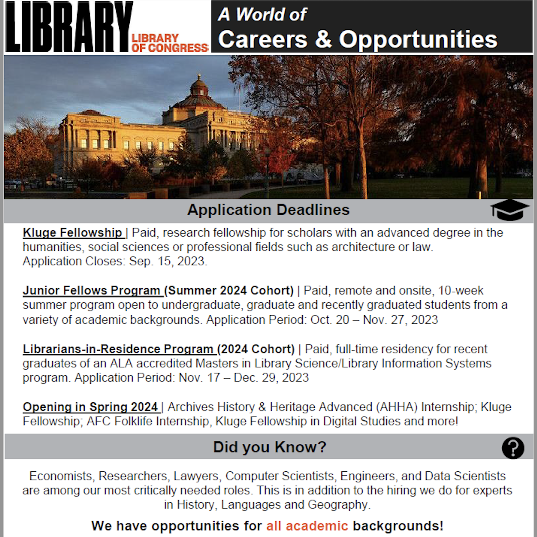 Library of Congress Fellowships Open