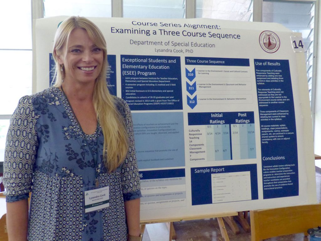 This poster outlines the process through which faculty examined how the embedded assignments, field components, and signature assignment across a three-course sequence aligned. The course sequence of the three Learner in the Environment courses are outlined. Faculty utilized the federal funded Collaboration for Effective Educator Development, Accountability and Reform (CEEEDAR) Center tools to ensure that across the three courses students engaged in meaningful course and field assignments aligned with current research. Scoring criteria are provided along with initial and post-implementation ratings and a sample report. The courses were examined using the Culturally Responsive Teaching Practices, the Classroom Management, and the High Leverage Practices rubrics. Finally, from identified areas in need of additional clarity or additional coverage, this poster highlights how results from the report were utilized toward syllabi revision, which increased the number of elements addressed across the course sequence.