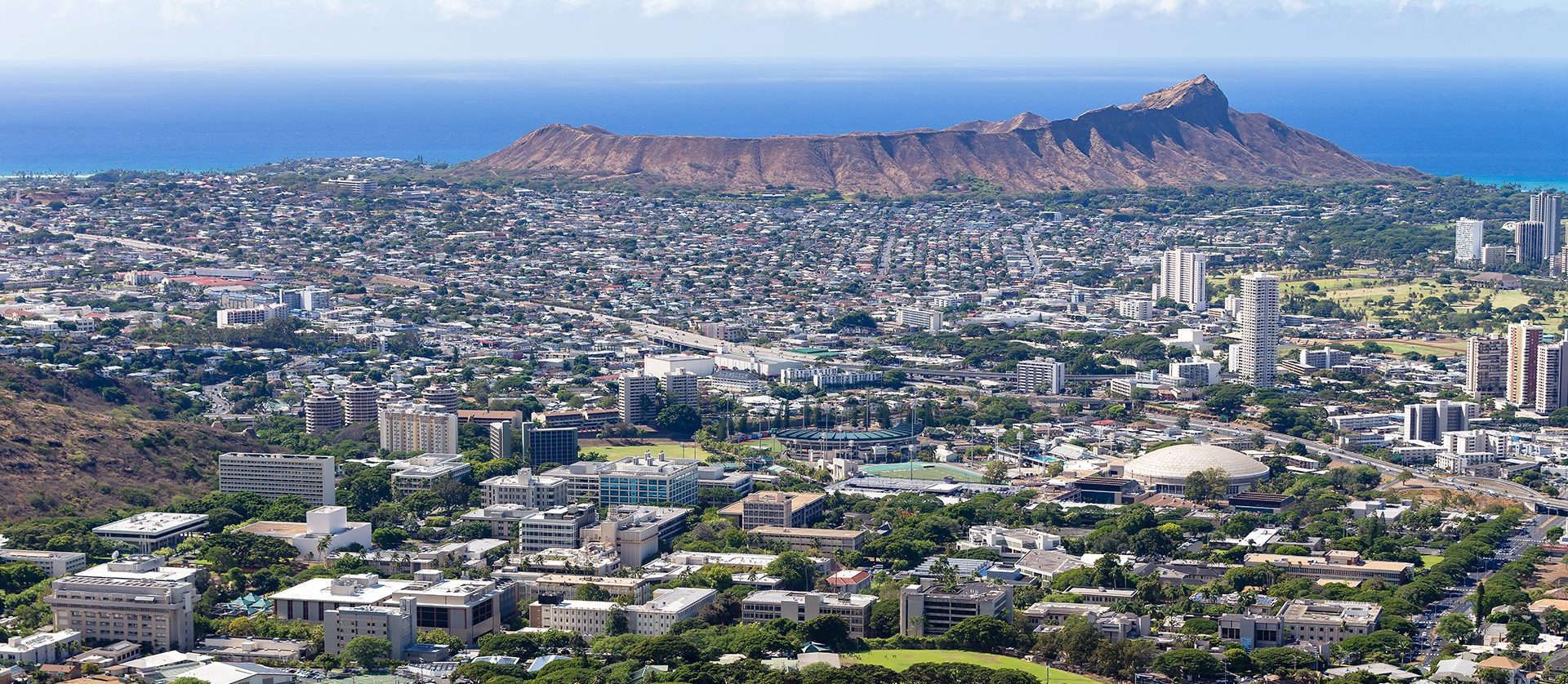 Aerial cityscape of Honolulu, Oahu, USA