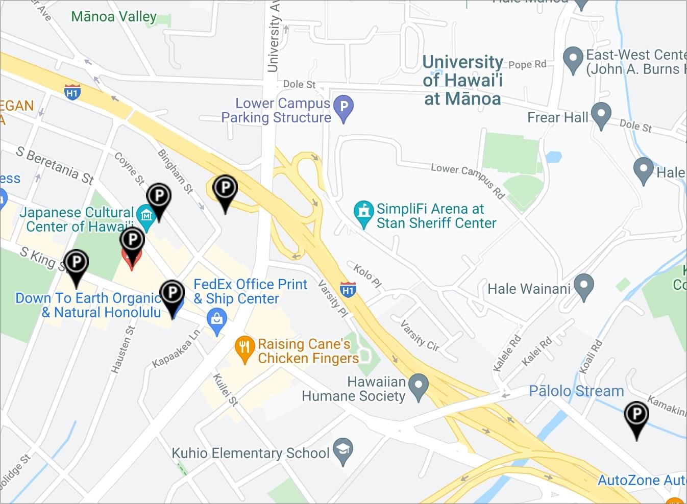 Diamond Parking Map of University Locations