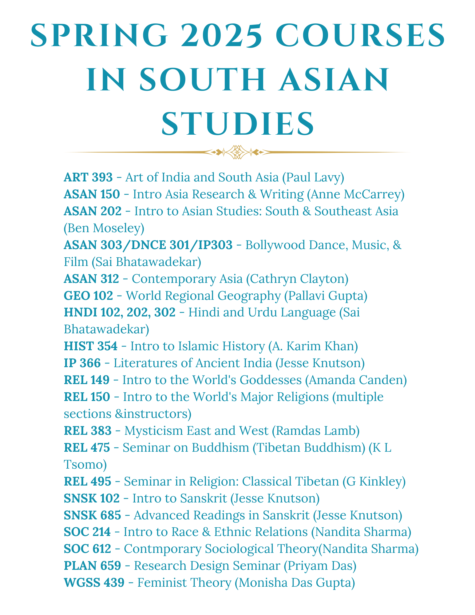 Spring 2025 Courses in South Asian Studies list