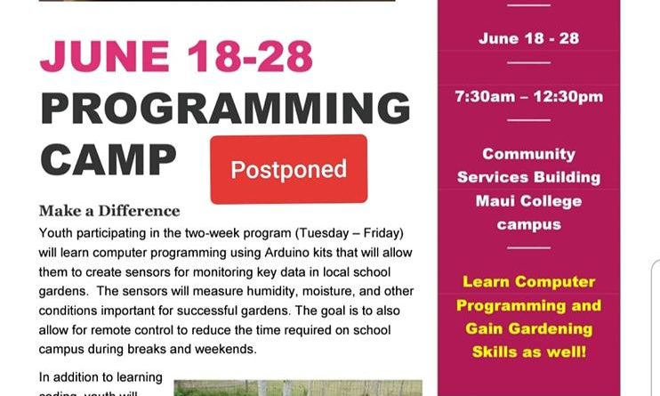 Arduino Camp Flyer Announcing Postponement of Dates