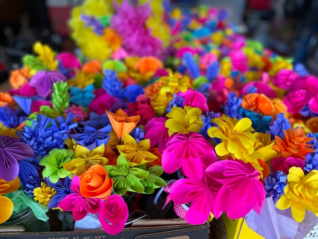 Close Up of Paper Flower Bouquets for Community Service Project