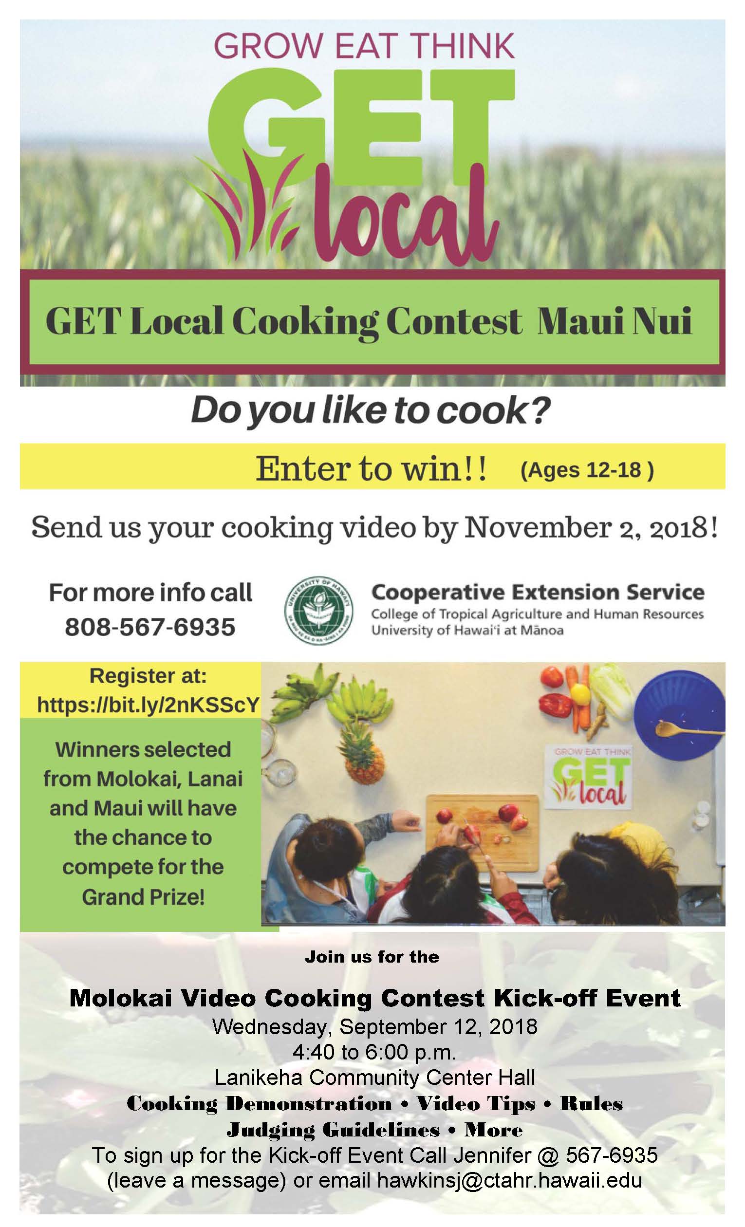 Molokai Cooking Contest Kickoff Flyer