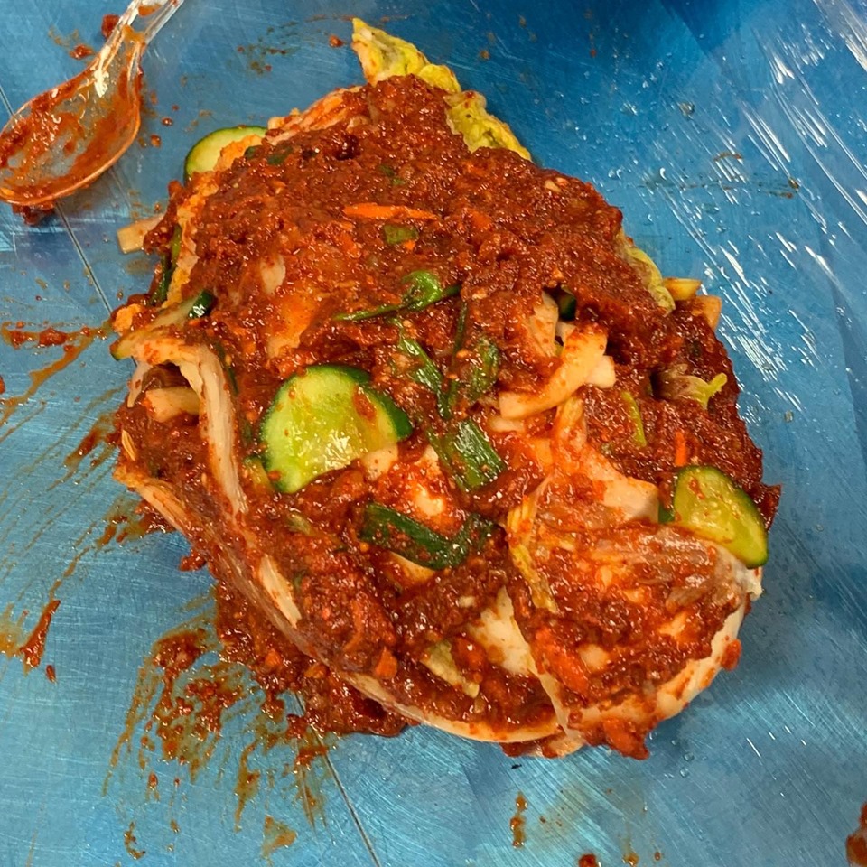 Won bok cabbage with kimchi paste
