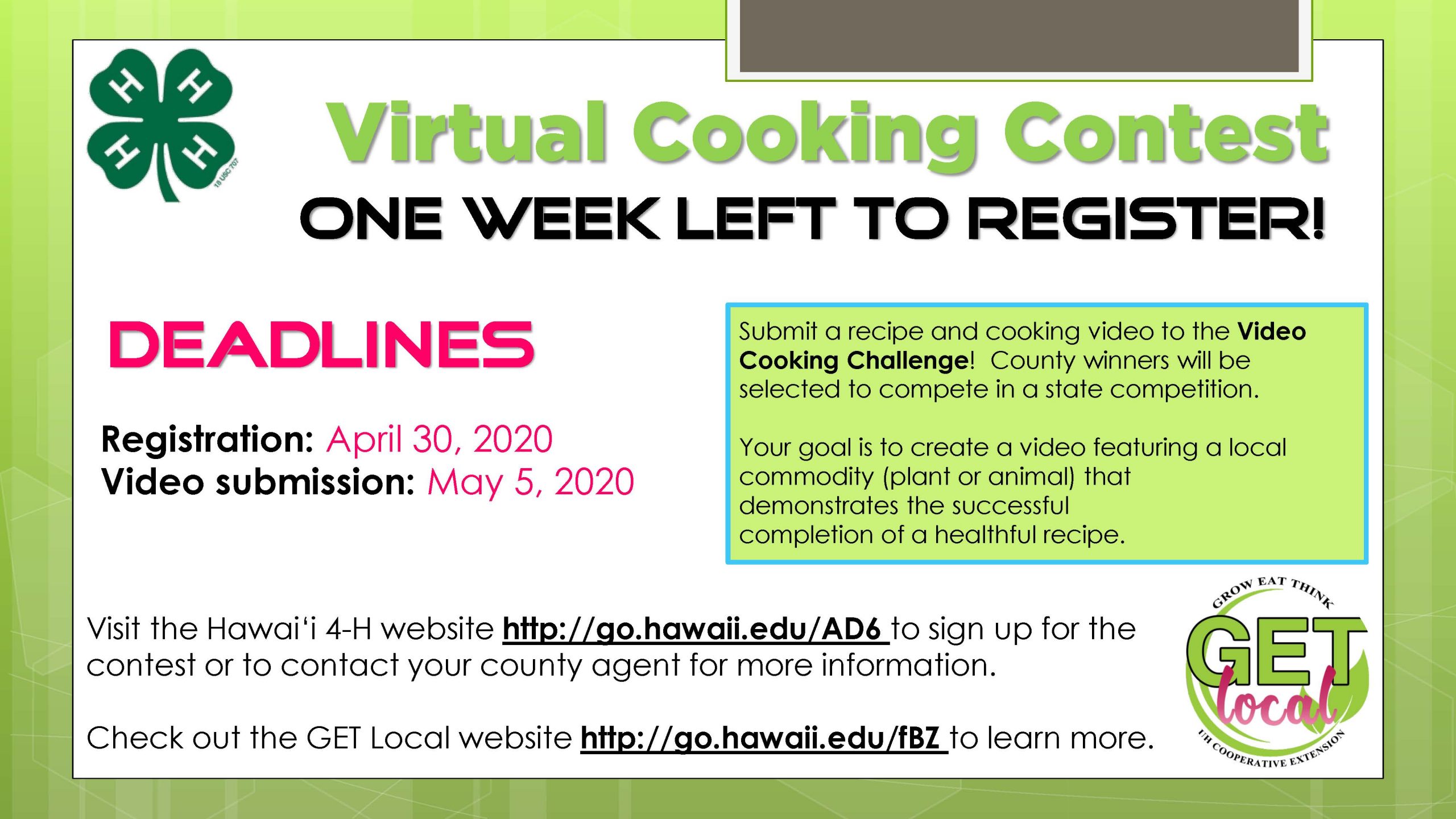 contest flyer with exteded registration deadline to april 30, 2020