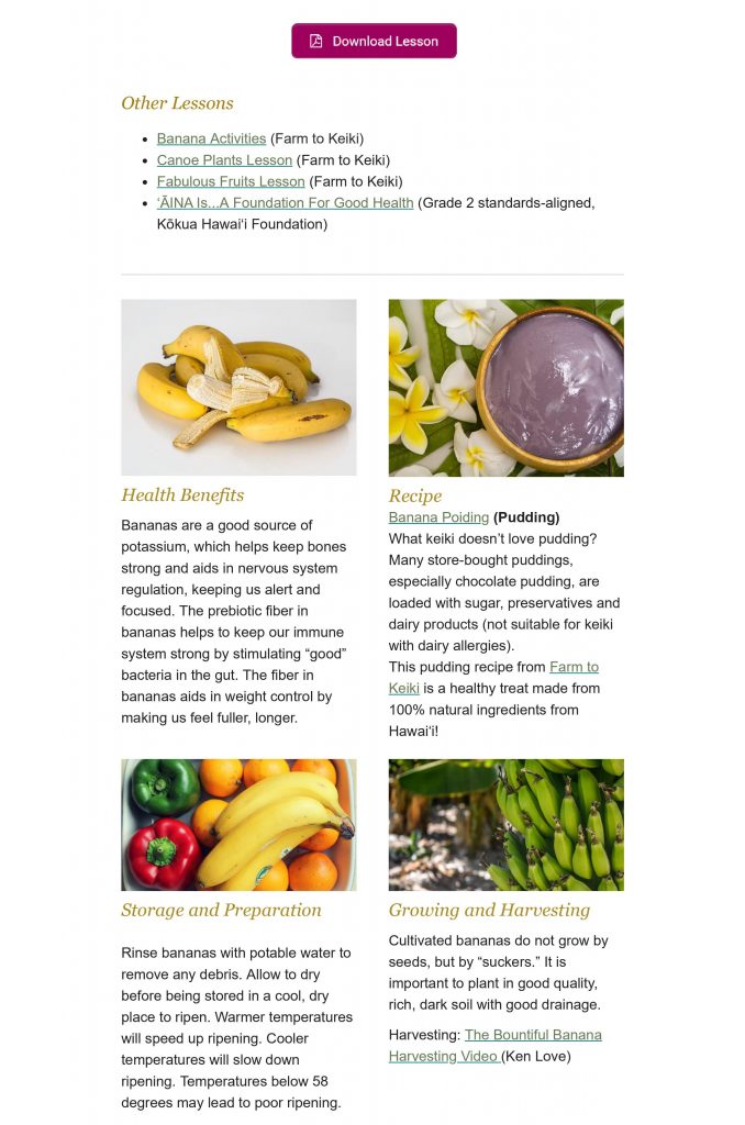 Preview of the Banana Harvest of the Month Newsletter