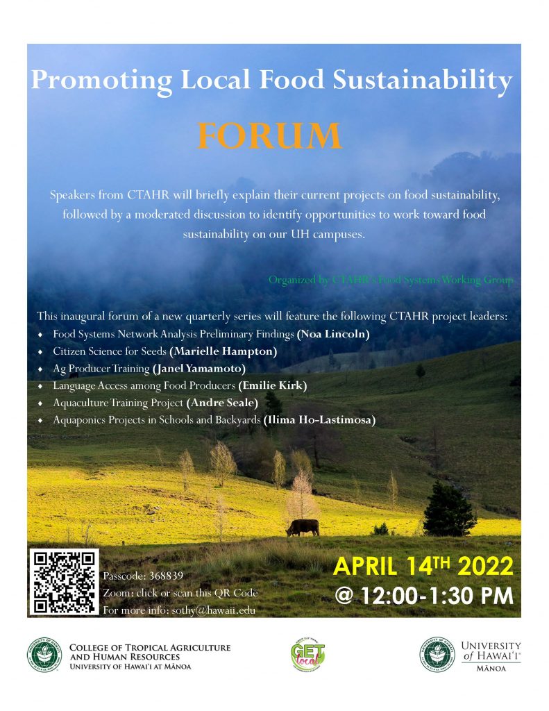 Flyer for CTAHR Food Systems Forum 1