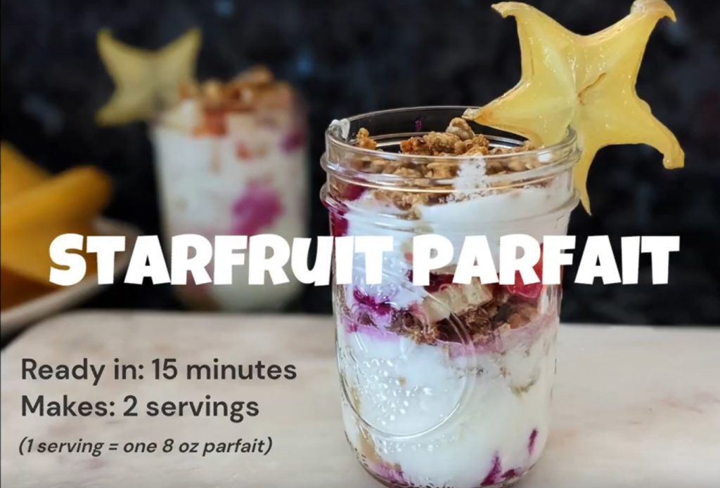 Video screenshot of finished starfruit parfait