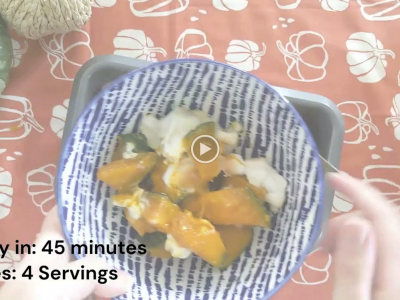 Screenshot from kabocha recipe video showing finished dish