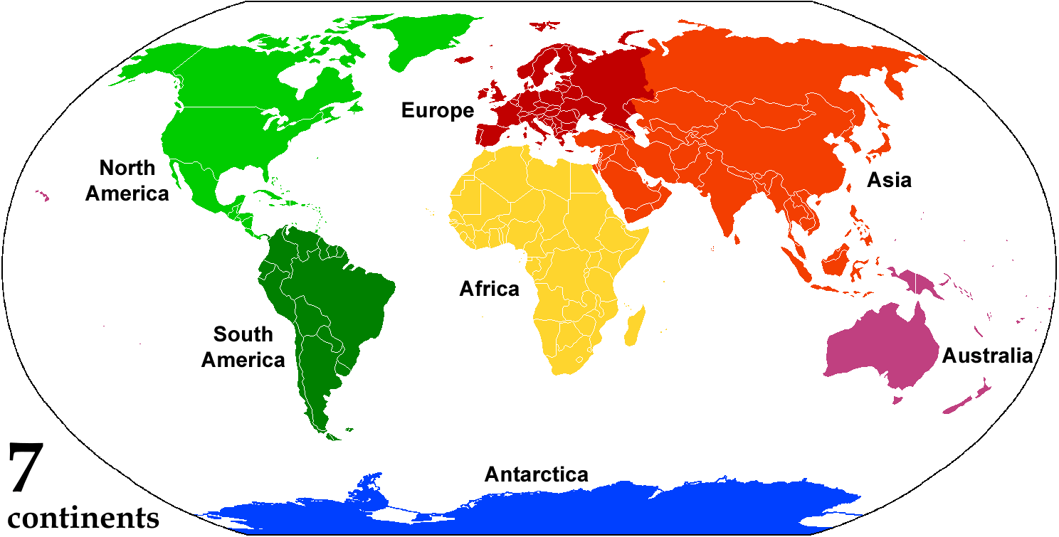 <p><strong>SF Fig. 1.2.</strong> This map series shows some of the disagreements over the number of continents. All the land that is one color is considered one continent. It shows the earth’s landmasses divided into five, six and seven continents. <em>Image is animated.</em></p>