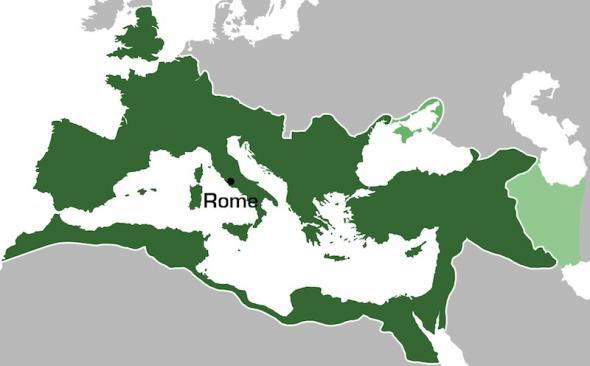 <p><strong>SF Fig. 1.3.</strong>&nbsp; Extent of the Roman Empire in AD 117. This is the area over which Latin would have been spoken.</p>