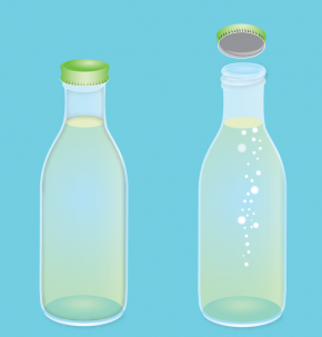 <p><strong>Fig. 9.25.</strong> Gas dissolved in a bottle of soda forms bubbles when the pressure is decreased.</p>
