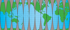 Illustration of the pie-shaped areas not containing earth surface when the surface of the earth is displayed flat surface.