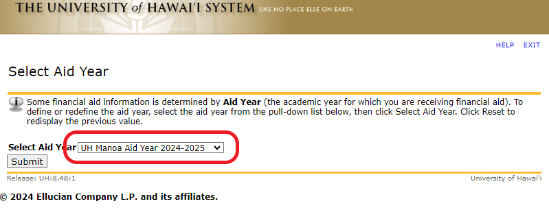 Select your aid year