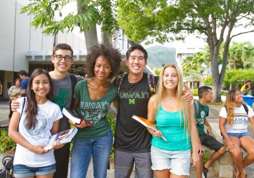 Students In Front Of Hamilton Library