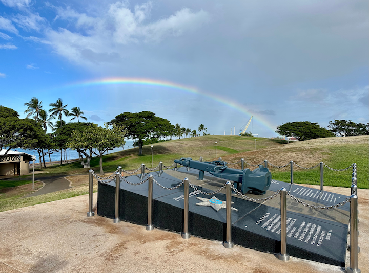 Ehime Maru Memorial under a rainbow