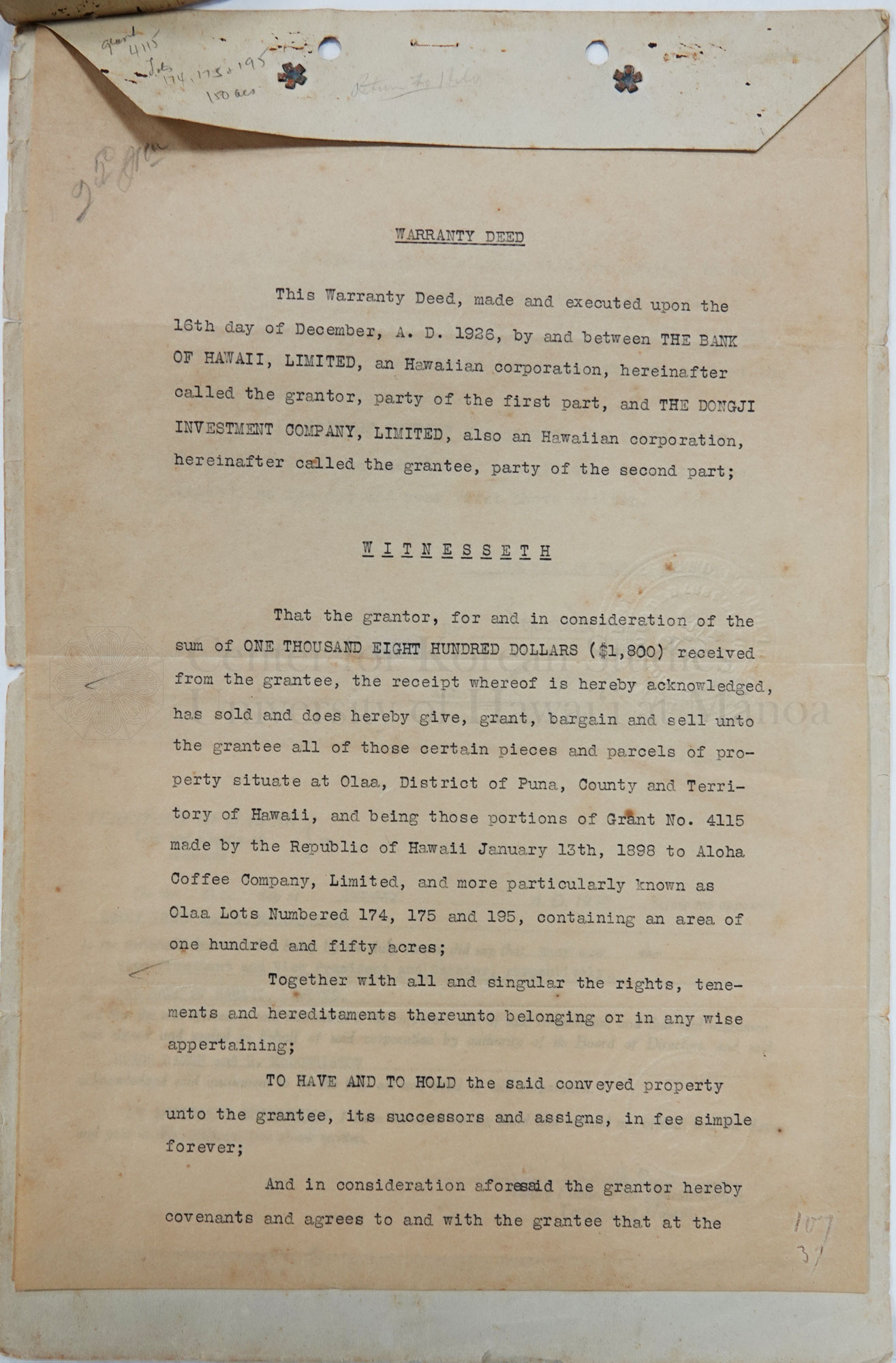 Land mortgage documents (2), 1930