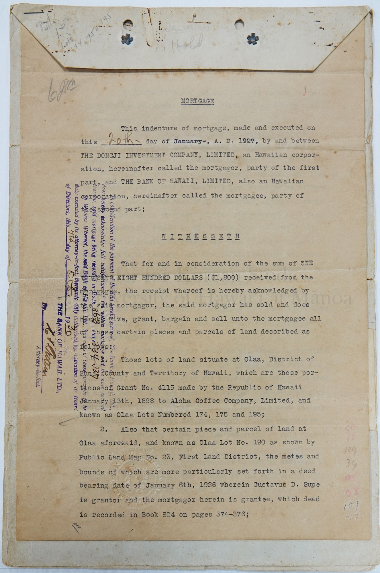 Land mortgage documents (1), 1930